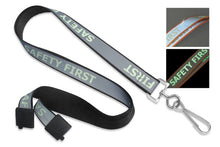  Black ID Card Reflective Lanyard with "Safety First" Luminescent Imprint & Nickel-Plated Steel Swivel Hook