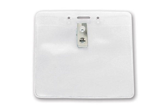 1815-1405 Clear Vinyl Horizontal Badge Holder with Clip and Slot and Chain Holes, 4" x 3.3"