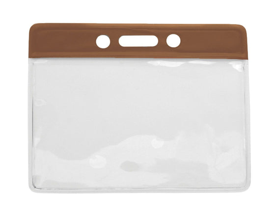 1820-1003 Clear Vinyl Horizontal Badge Holder with Brown Color Bar, 3.75" x 2.63"