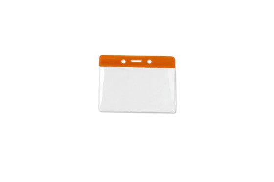 1820-1005 Clear Vinyl Horizontal Badge Holder with Orange Color Bar, 3.75" x 2.63"