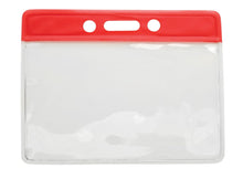  1820-1006 Clear Vinyl Horizontal Badge Holder with Red Color Bar, 3.75" x 2.63"