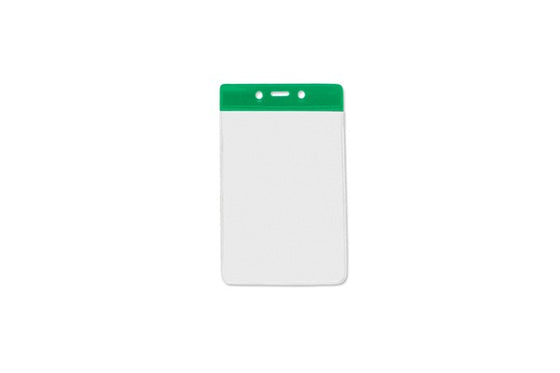 1820-1054 Clear Vinyl Vertical Badge Holder with Green Color Bar, 3.75" x 2.63"