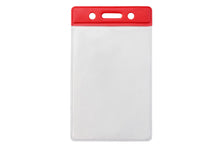  1820-1056 Clear Vinyl Vertical Badge Holder with Red Color Bar, 3.75" x 2.63"