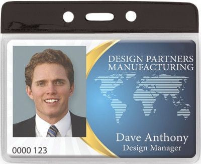 1820-1100 Clear Vinyl Horizontal Badge Holder with Clear Color Bar, 3.85" x 2.68"