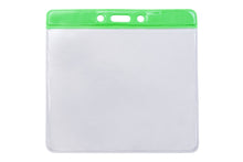  1820-1204 Clear Vinyl Horizontal Badge Holder with Green Color Bar, 4.38" x 3.63"