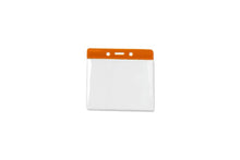  1820-1205 Clear Vinyl Horizontal Badge Holder with Orange Color Bar, 4.38" x 3.63"