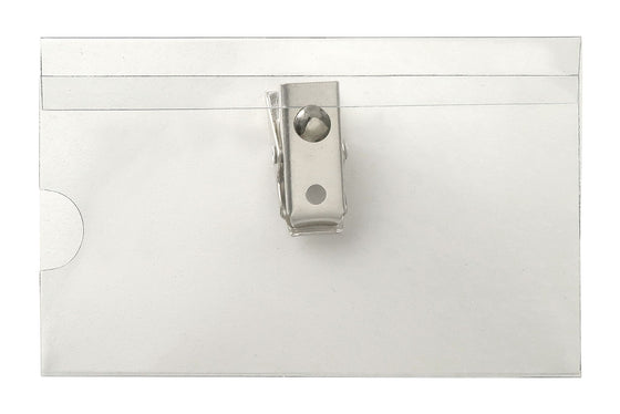 1825-2520 Clear Rigid Vinyl Horizontal Name Tag Holder with 2-Hole Clip, 3.5" x 2"