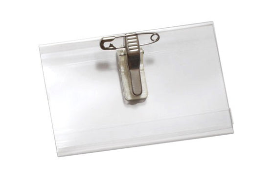 1825-2555 Clear Rigid Vinyl Horizontal Name Tag Holder with Pin/Clip Combo, 4" x 2.5"