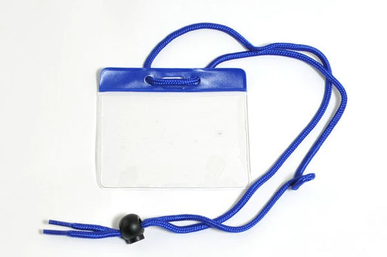 1860-2802 Vinyl Horizontal Holder with Blue Color Bar and Neck Cord, 3.85" x 2.68"