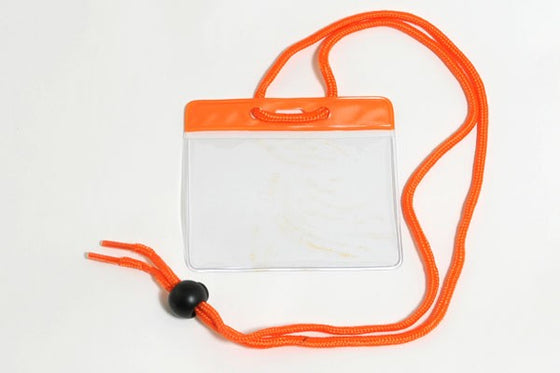 1860-2805 Vinyl Horizontal Holder with Orange Color Bar and Neck Cord, 3.85" x 2.68"