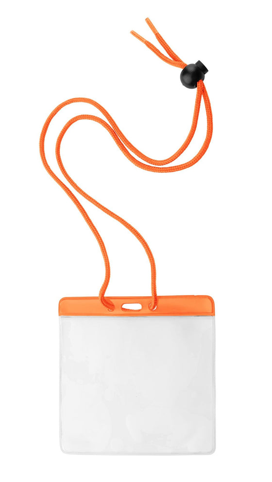 1860-2905 Vinyl Horizontal Holder with Orange Color Bar and Neck Cord, 4.38" x 3.75"