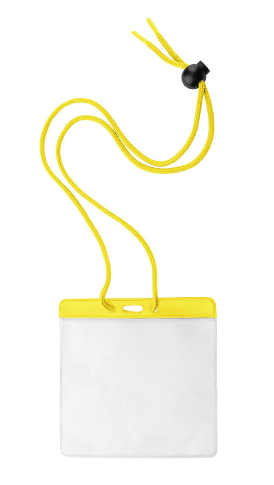 1860-2909 Vinyl Horizontal Holder with Yellow Color Bar and Neck Cord, 4.38" x 3.75"