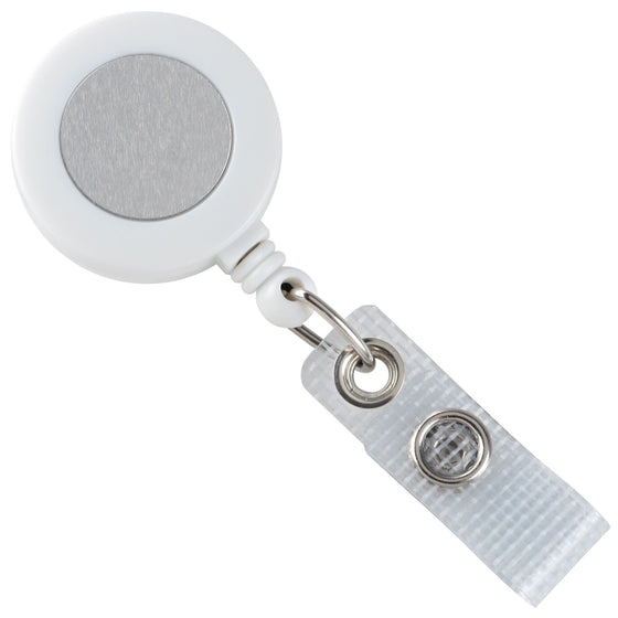 2120-3108 White Badge Reel with Silver Sticker, Reinforced Vinyl Strap & Belt Clip