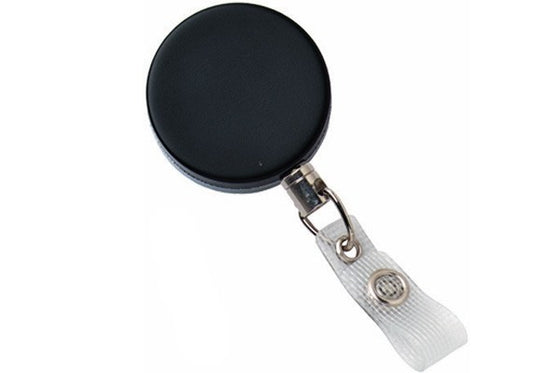 2120-3305 Black /Chrome Heavy-Duty Badge Reel with Wire Cord Reinforced Vinyl Strap & Belt Clip