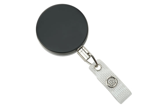 2120-3375 Black /Chrome Heavy-Duty badge Reel with Link Chain Reinforced Vinyl Strap & Belt Clip