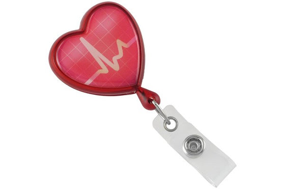 2120-7636 Translucent Red EKG Themed Heart Shaped Reel with Clear Vinyl Strap Cord