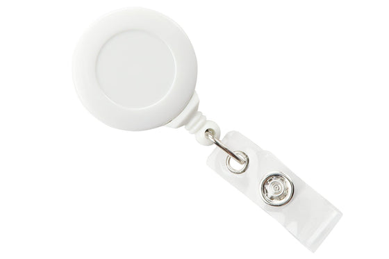 2120-7643 White Badge Reel with Clear Vinyl Strap & Swivel Spring Clip