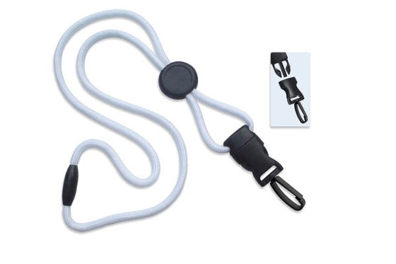 White 1/4" (6 mm) Lanyard with Round Slider & DTACH Plastic Swivel Hook