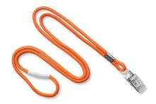  Orange Round 1/8" (3mm) Lanyard w/ Breakaway & Nickel Plated Steel Bulldog Clip 2137-2015