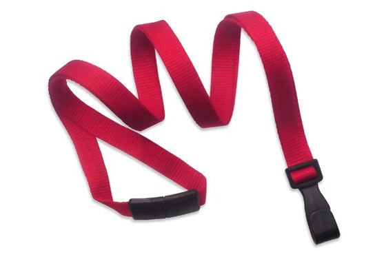 Red 3/8" (10 mm) Lanyard with Breakaway And "No-Twist" Wide Plastic Hook