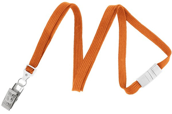 Orange 3/8" (10 mm) Breakaway Lanyard with Nickel-Plated Steel Bulldog Clip