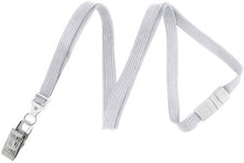  White 3/8" (10 mm) Breakaway Lanyard with Nickel-Plated Steel Bulldog Clip