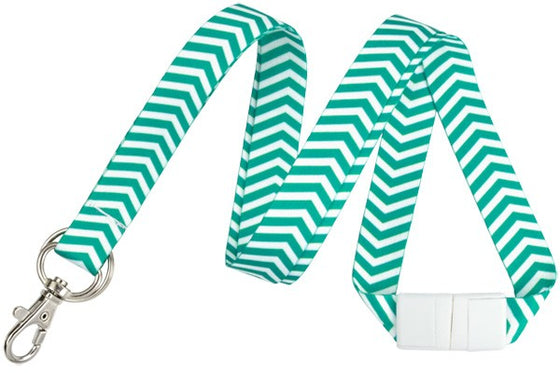 2138-6284 Emerald and White ZigZag Pattern Fashion Lanyard
