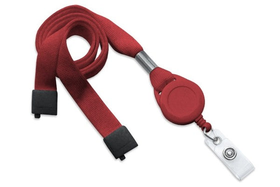Red 5/8" (16 mm) Flat Tubular Lanyard W/ Breakaway & Slotted Reel And Clear Vinyl Strap
