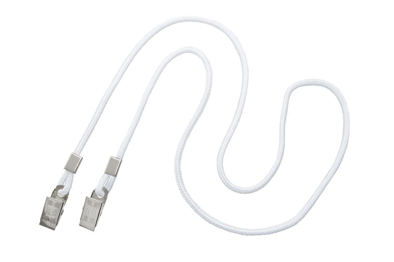 2140-6008 White Open Ended Lanyard with 2 Bulldog Clips