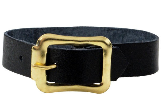 2420-2101 Black Executive Genuine Leather Luggage Strap with Brass-Plated Buckle, 3 Holes