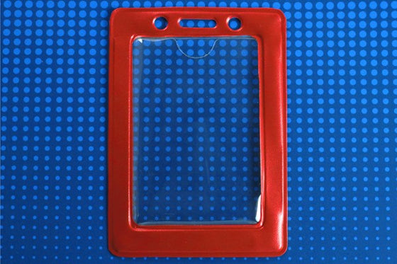 407-N-RED Vinyl Vertical Badge Holder with Red Color Frame, 2.25" x 3.44"