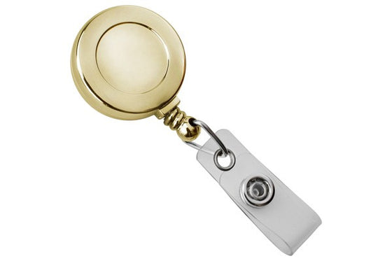 2120-3035 Gold Round Badge Reel With Strap And Slide Clip