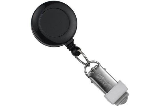 Black Round Badge Reel With Card Clamp And Slide Clip