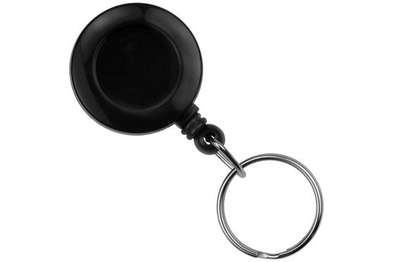 Black Round Badge Reel With Key Ring And Slide Clip