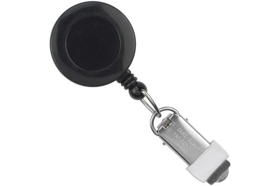 Black Round Badge Reel With Card Clamp And Swivel Clip