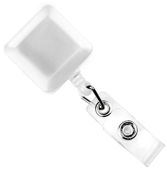 530-I-WHT White Square Badge Reel With Strap And Slide Clip